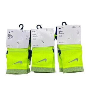 Nike‎ Spark Running Socks 3 Pairs Volt Yellow Cushioned Ankle M 6-7.5 W 7.5-9